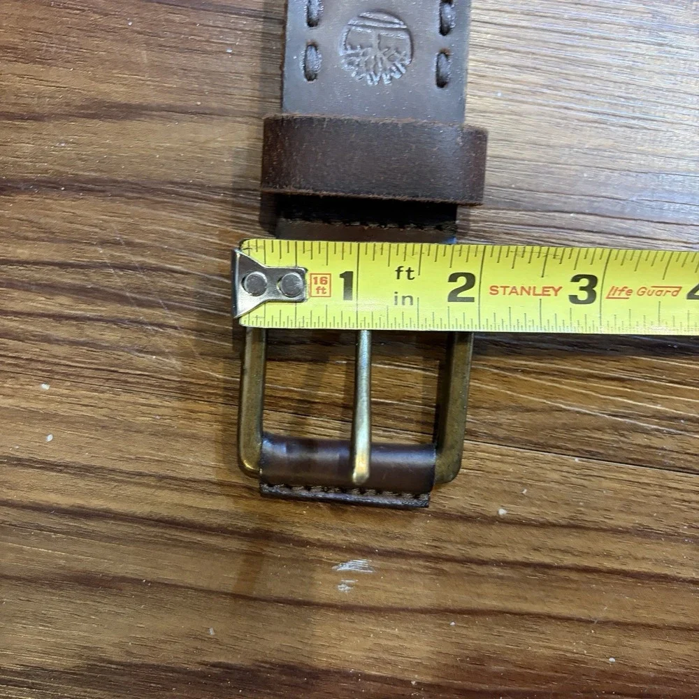 Timberland Brown Genuine Leather Belt Men's Size 34 Brown Top Stitching